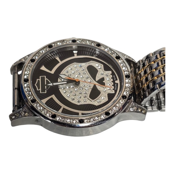 RARE Harley Davidson BULOVA Mens Punisher Skull Quartz Watch REPLACEMENT BAND - Picture 4 of 7